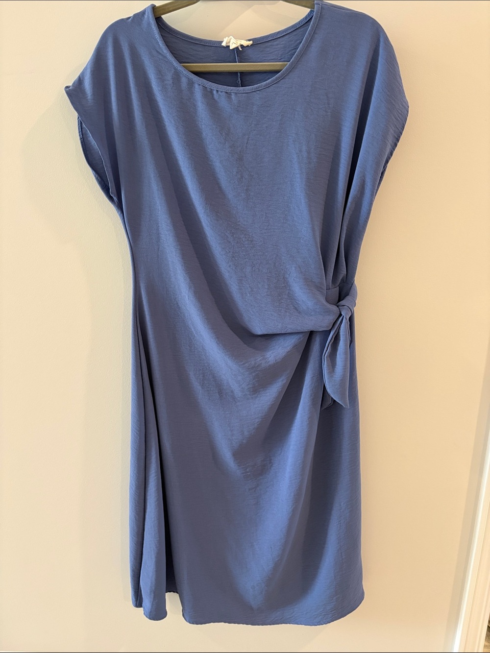 See You Monday Dusty Blue Tee Dress with Tag Detail